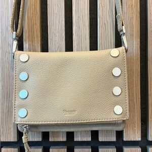Hammitt Stadium Foldover Crossbody (Taupe with shimmery leather inside)